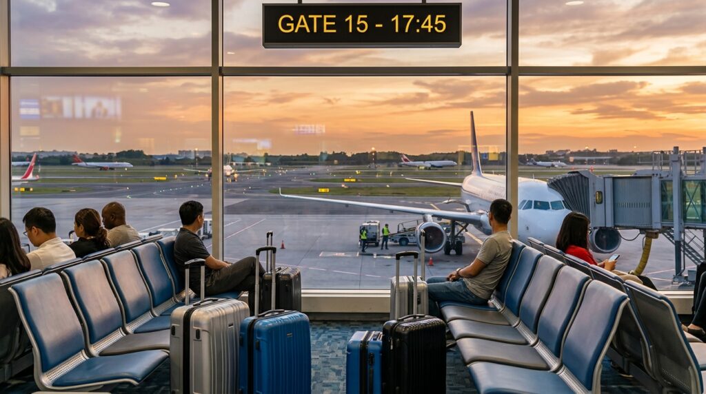 Airport-waiting-area-with-luggage