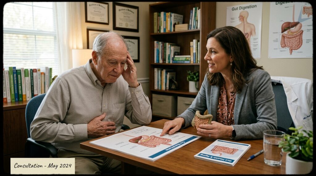 Elderly-patient-consulting-about-bowel-health