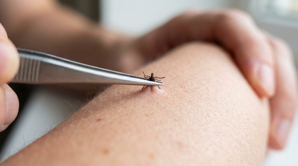 Extracting-tick-head-with-tweezers