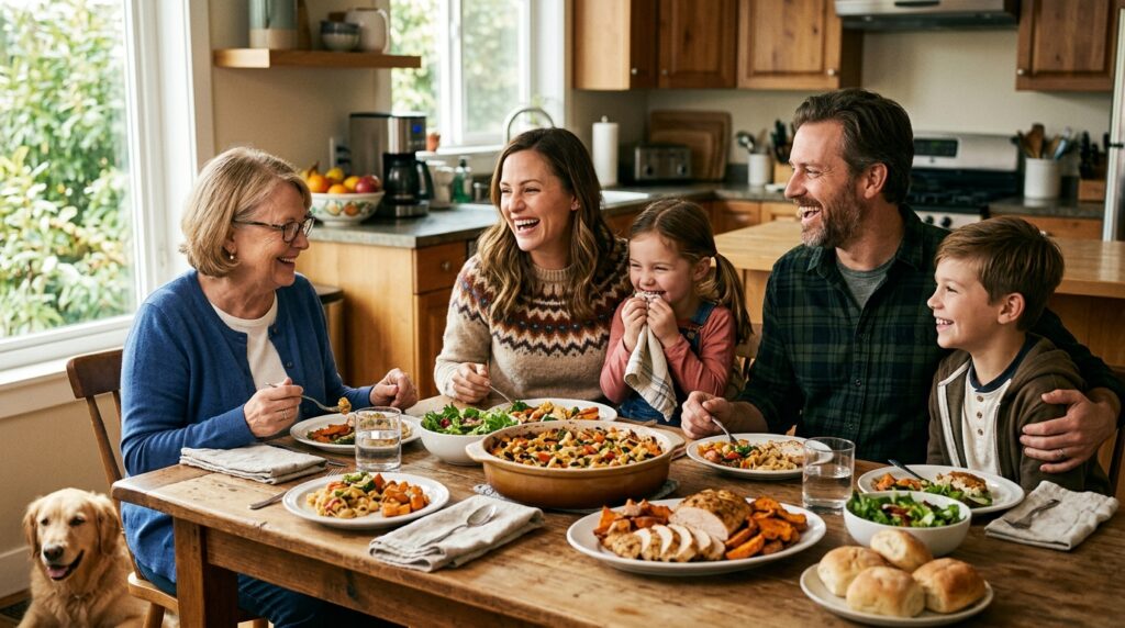 Family-enjoying-cooked-food