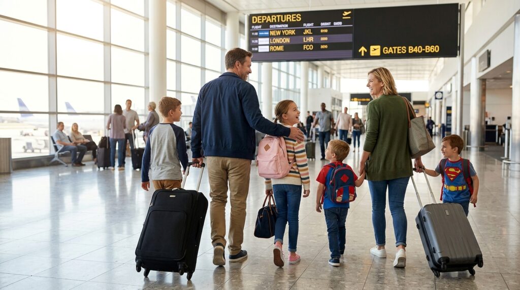 Family-leaving-airport-smiling