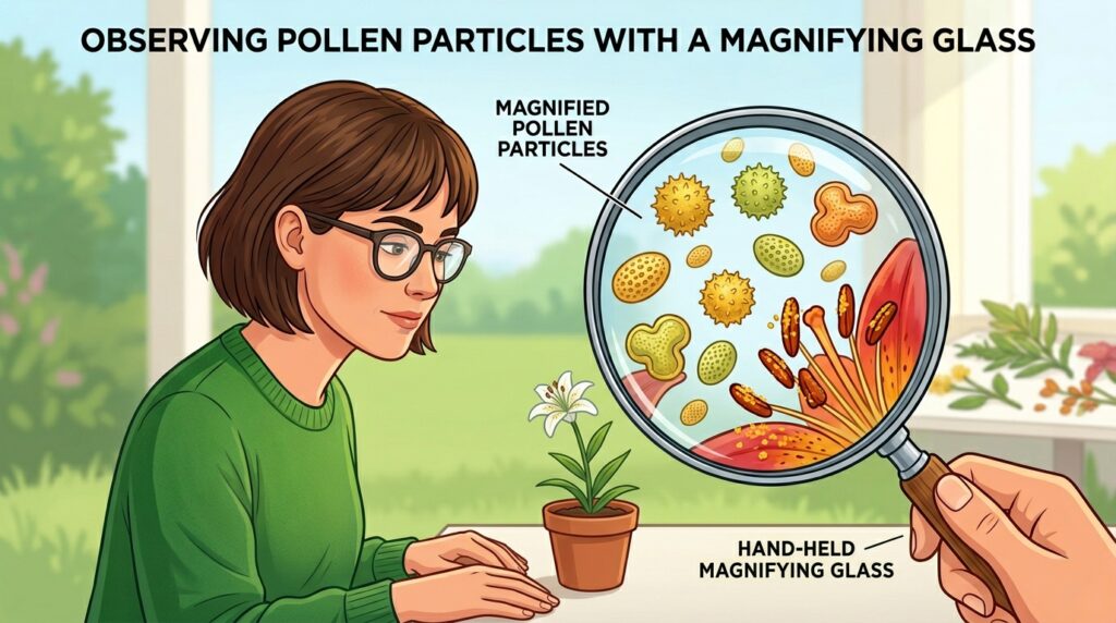 Magnifying-glass-observing-pollen