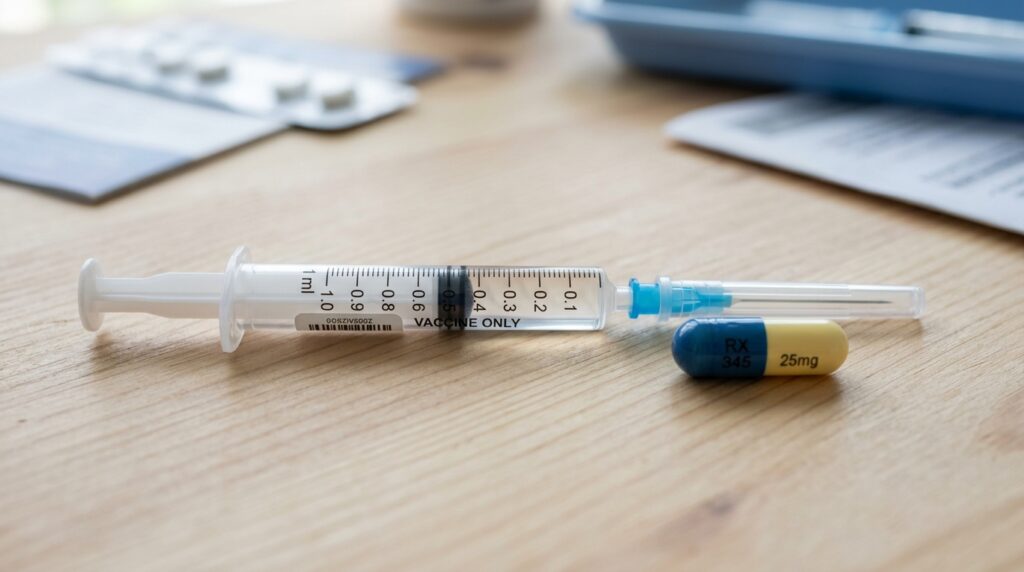 Vaccine-syringe-and-capsule- medicine