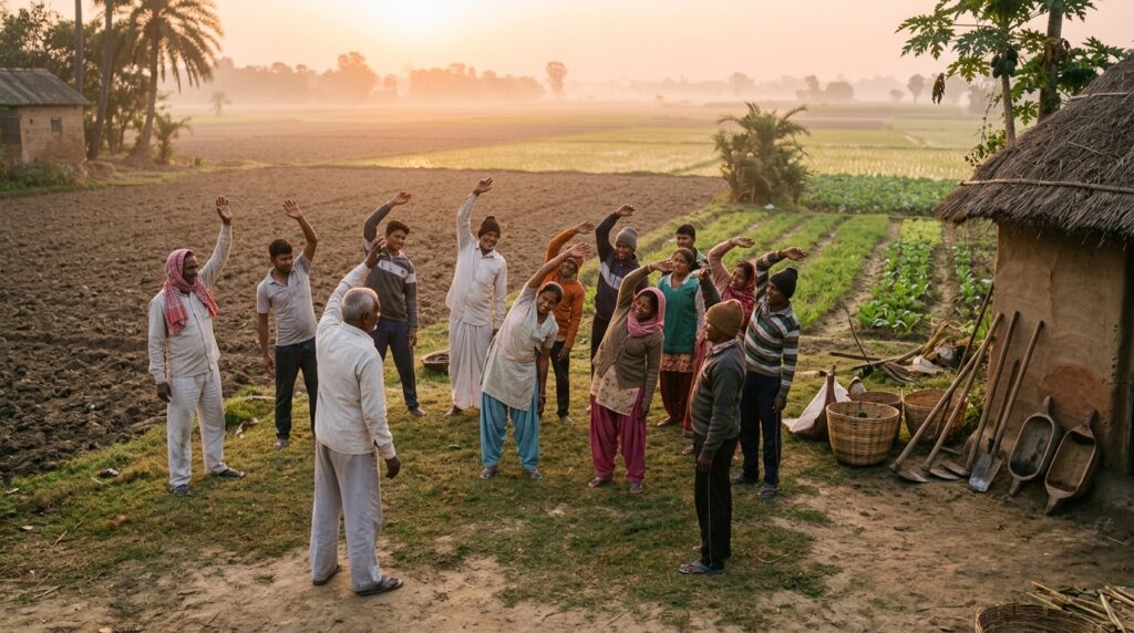 Villagers-doing-light-exercise