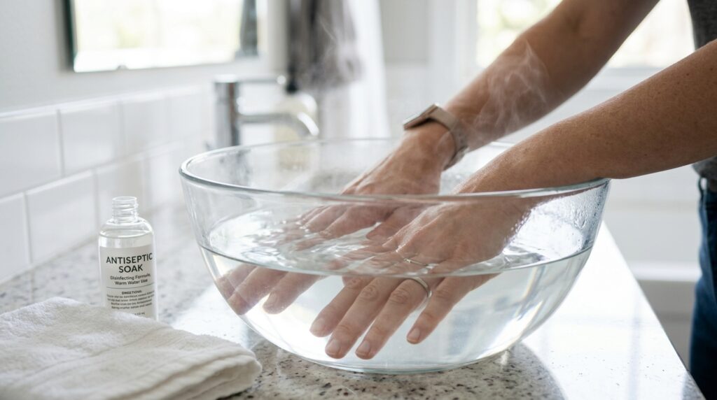Soak-your-hands-in-warm-water-to-sterilize-them